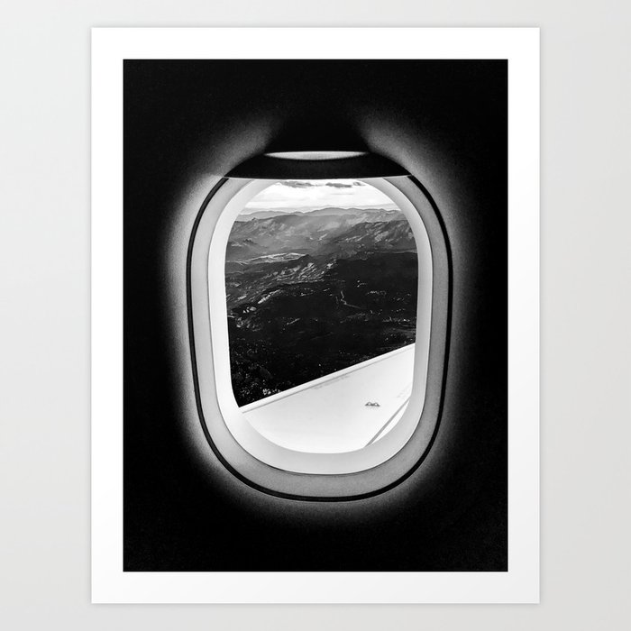 Window Seat // Scenic Mountain View from Airplane Wing // Snowcapped Landscape Photography Art Print