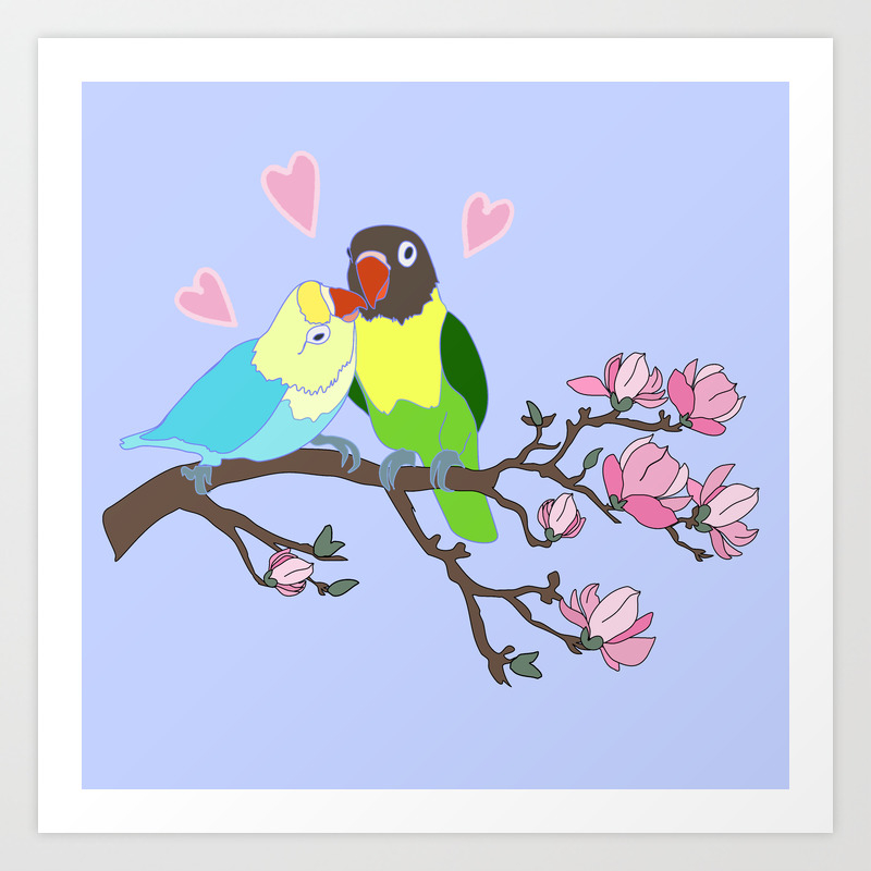 Kissing Lovebirds In Magnolia Tree Art Print By Orangerinka Society6 Find & download free graphic resources for kissing love birds. society6