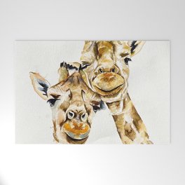 Selfie Giraffes Watercolor  Welcome Mat