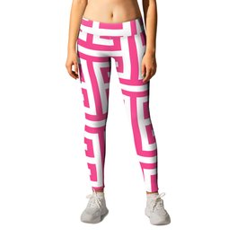 Large Pink and White Greek Key Pattern Leggings | Pattern, Design, Repeated, Greekkey, Style, Decorative, Maze, White, Fret, Lines 