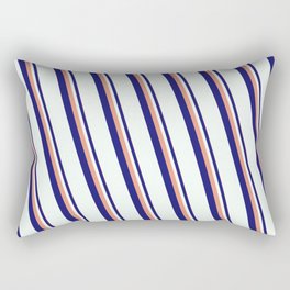 [ Thumbnail: Dark Salmon, Midnight Blue & Mint Cream Colored Stripes Pattern Rectangular Pillow ]