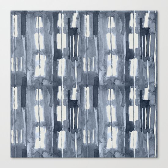 Simply Shibori Lines in Indigo Blue on Lunar Gray Canvas Print