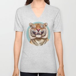 Smiling Tiger V Neck T Shirt