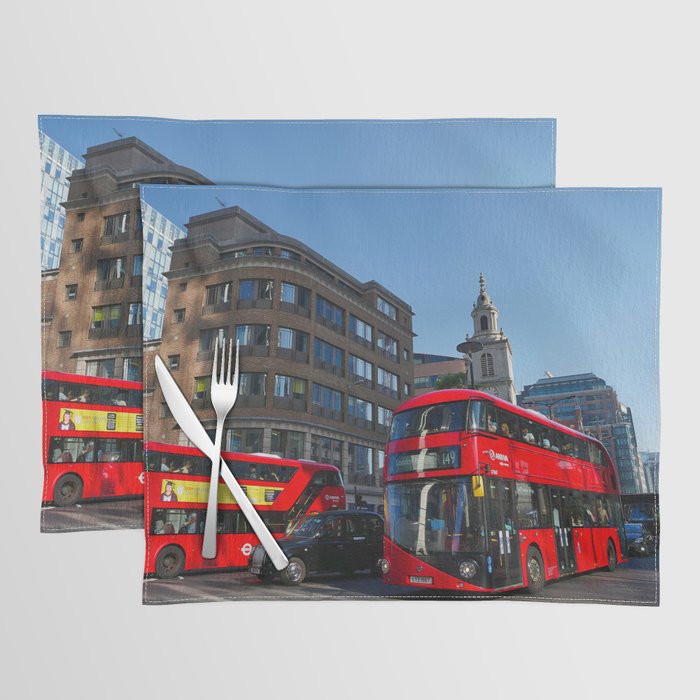 Great Britain Photography - Red Double Decker Buses In Down Town London  Placemat