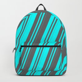 [ Thumbnail: Cyan & Dim Gray Colored Lines Pattern Backpack ]