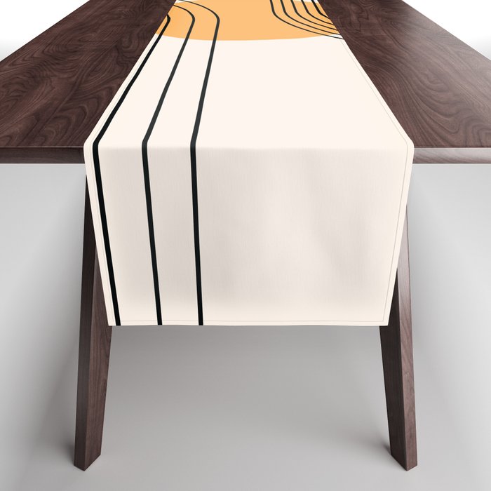 Geometric Lines in Black and Beige 24 (Rainbow and Sun Abstraction) Table Runner