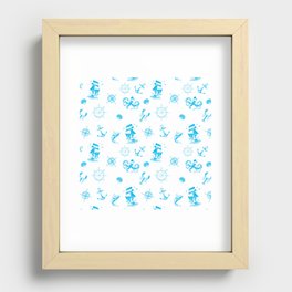 Turquoise Silhouettes Of Vintage Nautical Pattern Recessed Framed Print