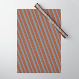 [ Thumbnail: Sienna and Light Slate Gray Colored Striped/Lined Pattern Wrapping Paper ]