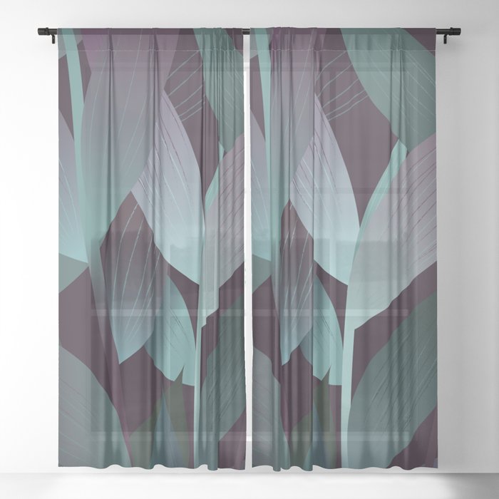 Leafy - Dark Leaf Minimalistic Art Design II Sheer Curtain