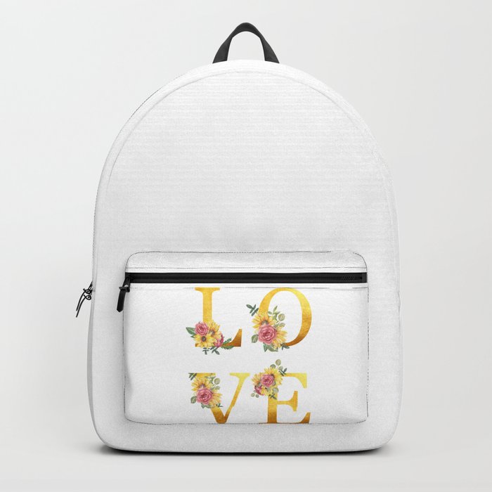 Love | Golden Letters With Flowers Backpack