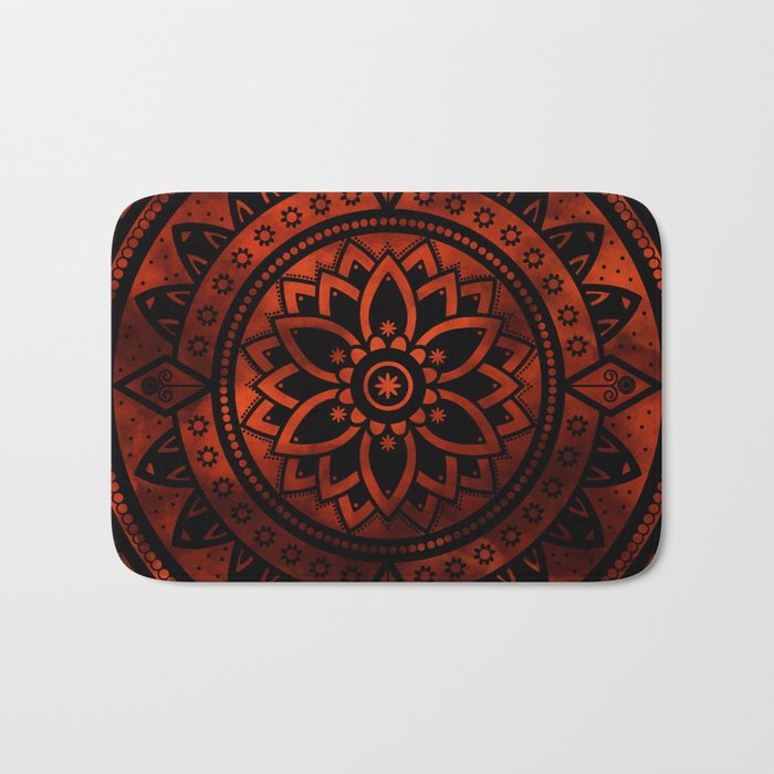 Burnt Orange Black Patterned Flower Mandala Bath Mat By Burnt Orange Black Patterned Flower Mandala Bath Mat