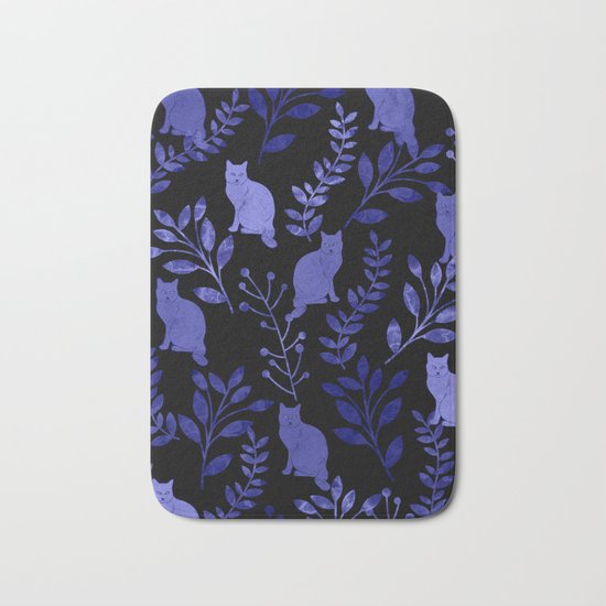 Watercolor Floral and Cat Bath Mat