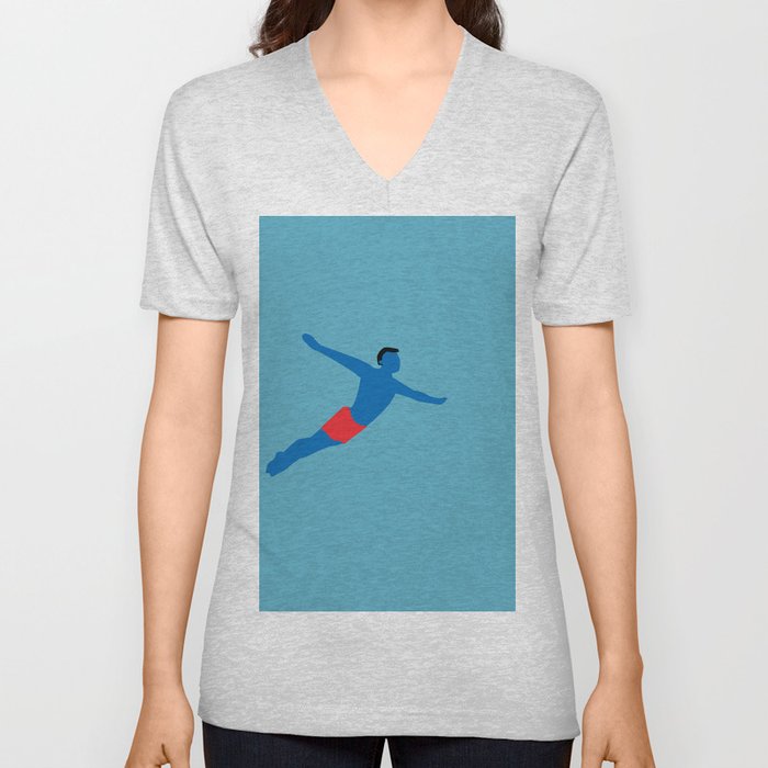 Flying man V Neck T Shirt