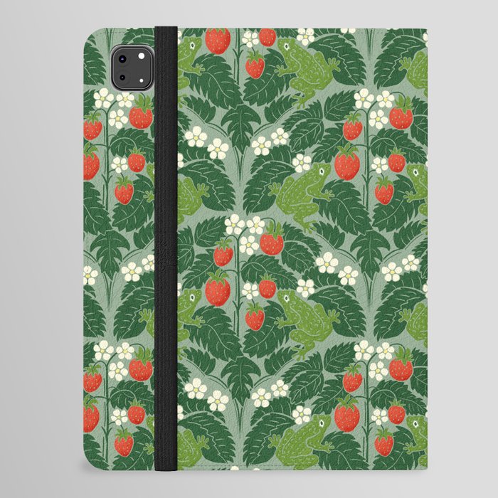 Frogs And Wild Strawberries On Pale Green iPad Folio Case