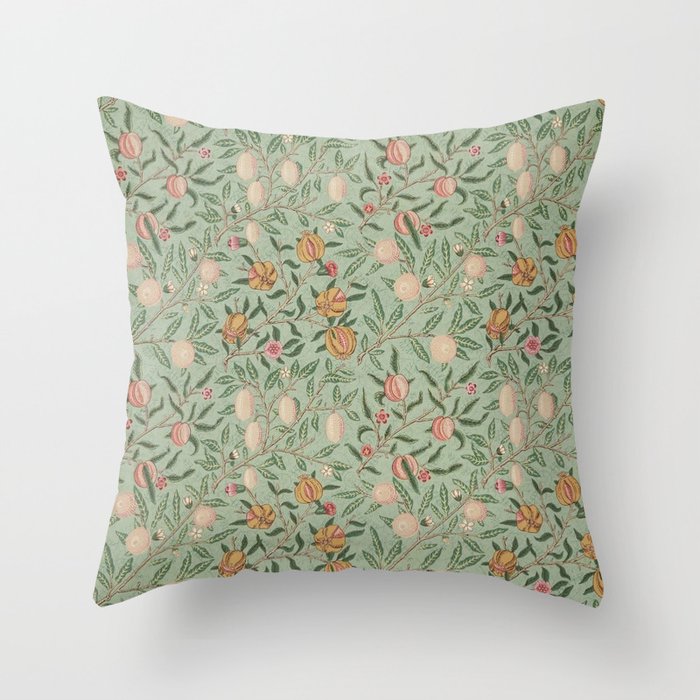 William Morris Vintage Fruit Sage Green  Throw Pillow