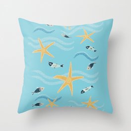 Starfish and Fish Kids  Pattern Throw Pillow