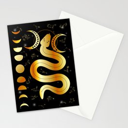 Magic snake with moon phases stars and constellations in gold Stationery Card