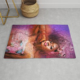 African American portrait of a young woman in twilight purple painting for home and wall decor Area & Throw Rug