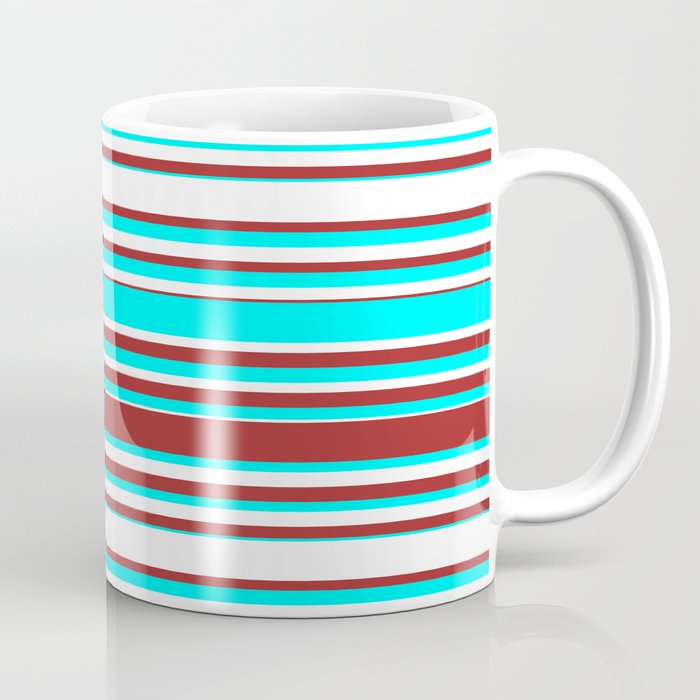 Cyan, White, and Brown Colored Lines/Stripes Pattern Coffee Mug