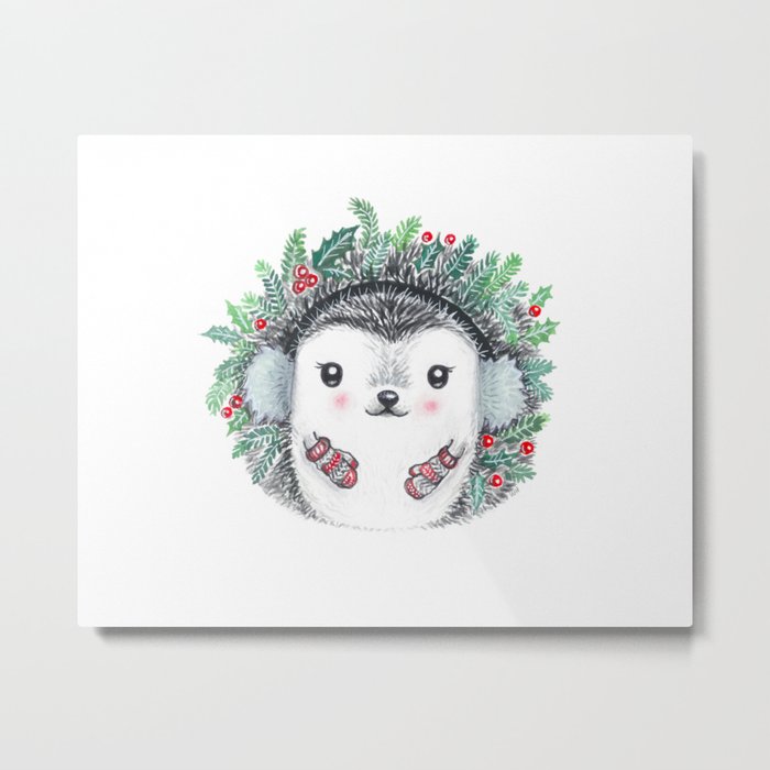 Winter Hedgehog Metal Print
