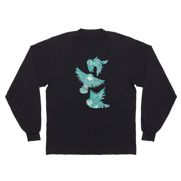Owls in Flight – Turquoise Palette Long Sleeve T Shirt