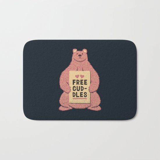 Cute Bear Free Cuddles Pink Bath Mat