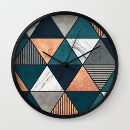 Copper, Marble and Concrete Triangles 2 with Blue Wall Clock
