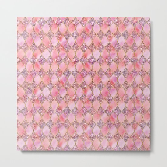 Luxury Gold and Pink Glitter effect oriental pattern on #Society6 Metal Print