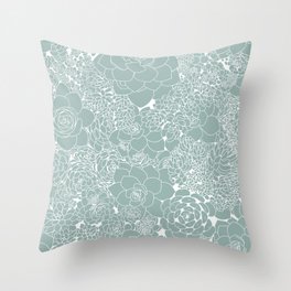 Succulent Line Drawing in Aloe Blue Throw Pillow