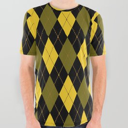 Unique Olive Green Black Diamond Argyle Pattern All Over Graphic Tee