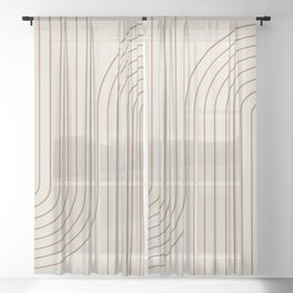 Minimal Line Curvature VI Earthy Natural Mid Century Modern Arch Abstract Sheer Curtain