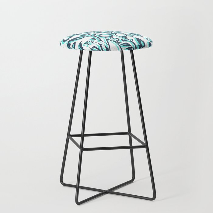 Arol - Floral Minimalsitic Colorful Flower Art Design Pattern in Blue and Green Bar Stool