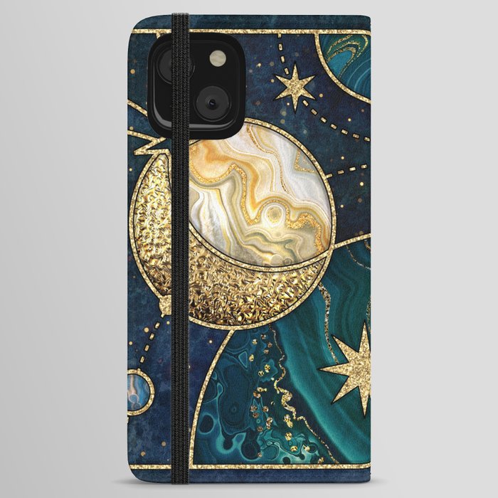 Celestial Starry Emerald Gold Cosmos iPhone Wallet Case