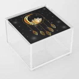 Mystic lotus dream catcher with feathers and foliage in gold Acrylic Box