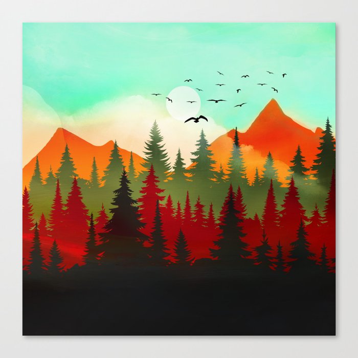 Morning sunchine over the waking forest Canvas Print