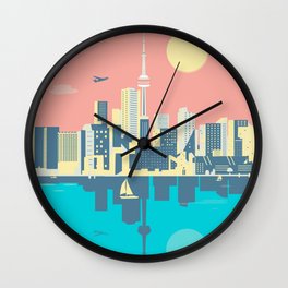 Toronto City Skyline Art Illustration - Cindy Rose Studio Wall Clock