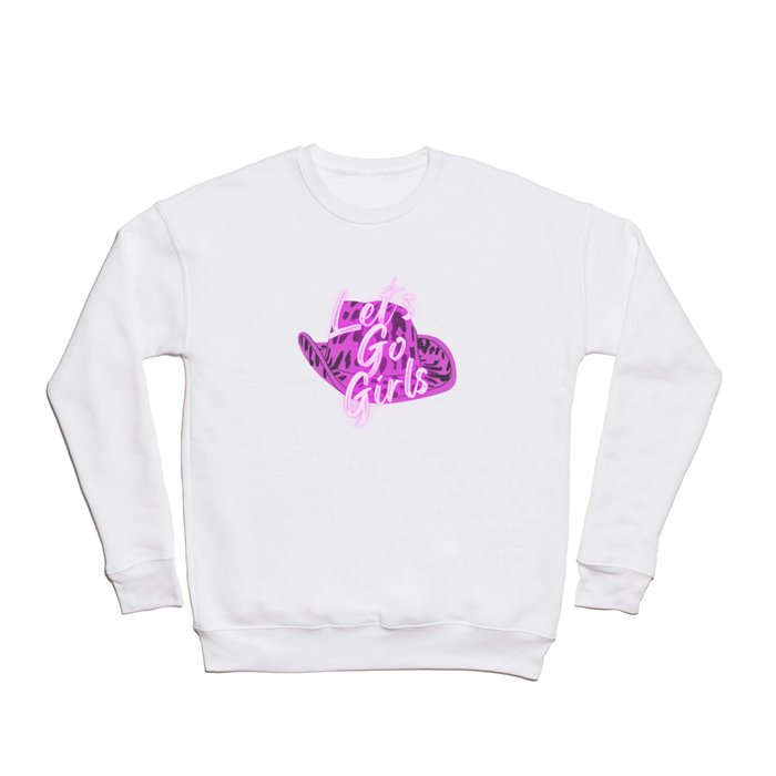 Let's Go Girls! - Pink/Purple Cow Print Cowboy Hat Crewneck Sweatshirt