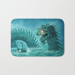 The Dumpling Dragon Bath Mat | Oceanmeetssky, Adventure, Terryfan, Thefanbrothers, Graphite, Blue, Ship, Nautical, Waves, Painting 