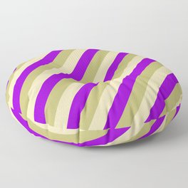 [ Thumbnail: Dark Khaki, Tan, and Dark Violet Colored Striped Pattern Floor Pillow ]