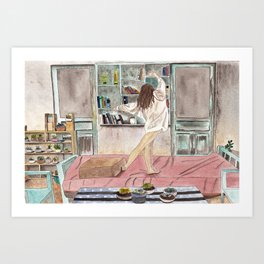 Girl Dancing In Her Rustic House Art Print