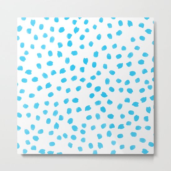 Aqua Teal Dots Polkadots on White Background - Mix & Match Metal Print