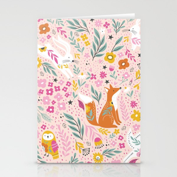 Foxes and Rabbits with Flowers and Ornamental Leaves Stationery Cards