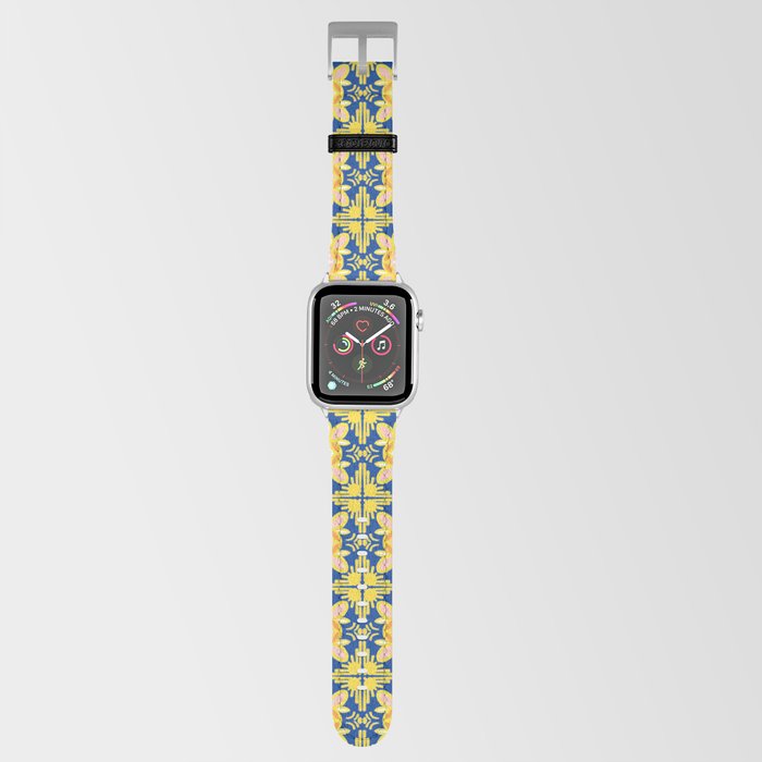 Cheerful Retro Modern Kitchen Tile Mini Pattern Navy, Orange and Yellow Apple Watch Band