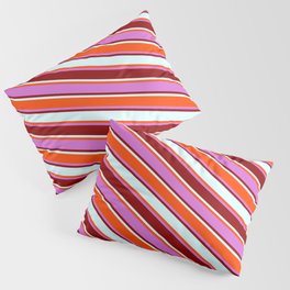 [ Thumbnail: Red, Orchid, Dark Red, and Light Cyan Colored Striped/Lined Pattern Pillow Sham ]
