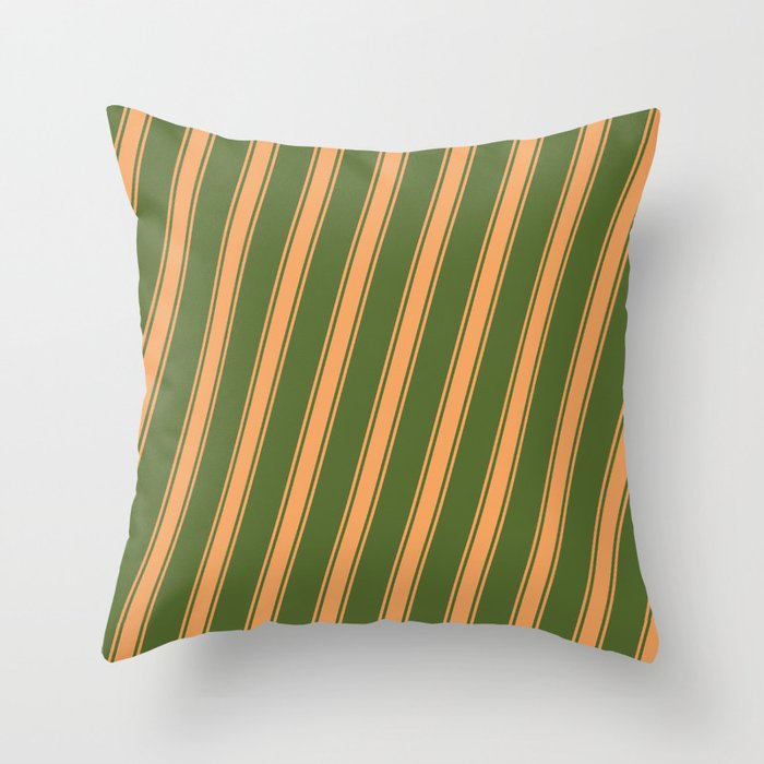 Dark Olive Green & Brown Colored Stripes/Lines Pattern Throw Pillow