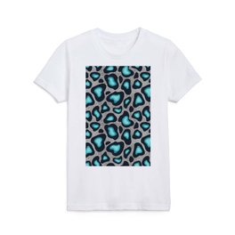 Snow Leopard Pattern Teal Kids T Shirt
