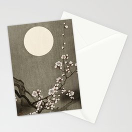 Vintage Full Moon At Night With Flower Illustration Stationery Cards