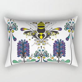 Pollinator Paisley Bee Pattern with Retro Flowers Rectangular Pillow