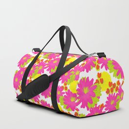 Retro Modern Tropical Flowers in Hot Pink And Yellow Duffle Bag