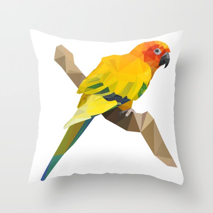 Geometric sun parakeet parrot Throw Pillow by purplesparrow Society6